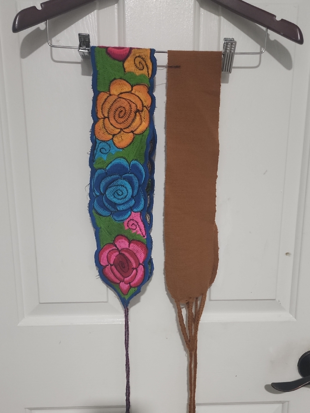 Handmade Floral Embroidered Belt - Multicolor and Brown